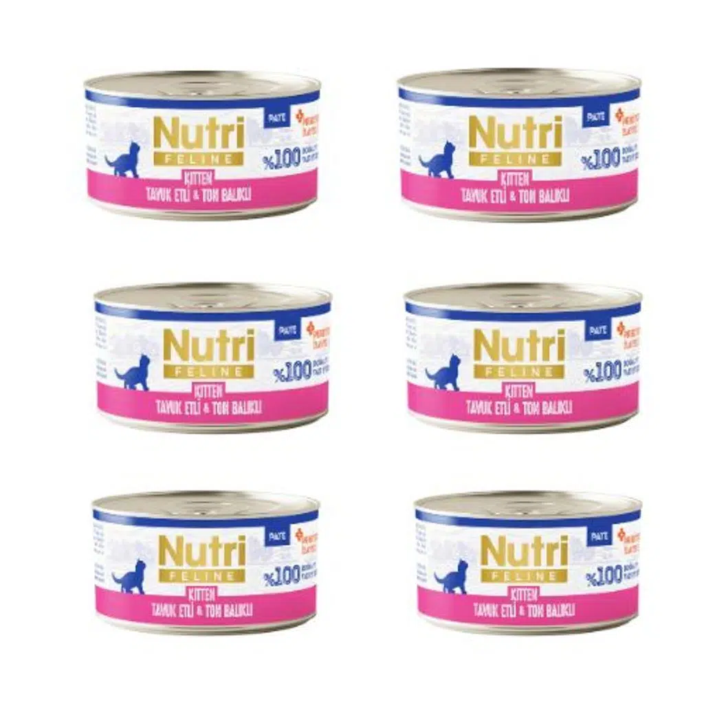 Nutri Feline Kitten Tavuklu ve Ton Balıklı Yavru Kedi Konservesi Pate Yaş Mama 6'lı Paket