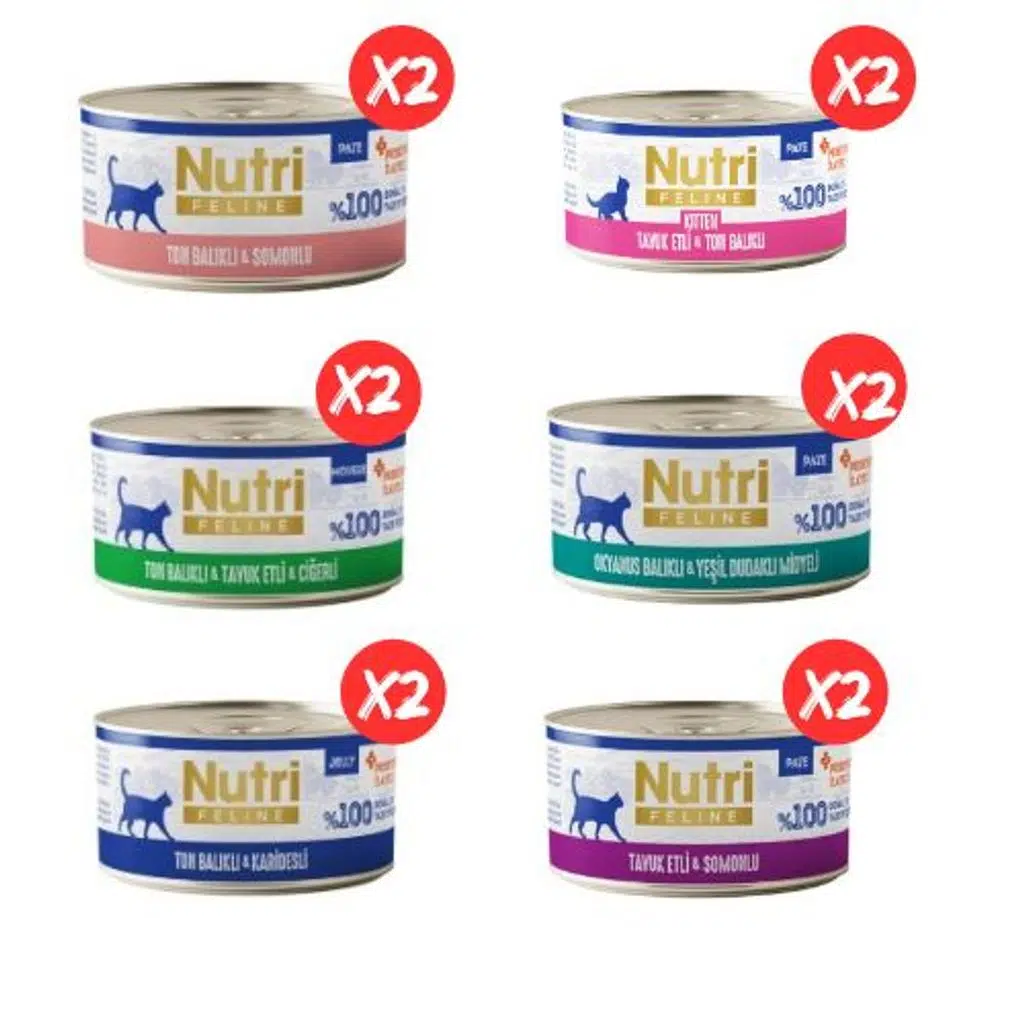 Nutri Feline 12'li Karma Yaş Kedi Maması - Özel Balıklı Seri (6 Çeşit x 2 Adet)
