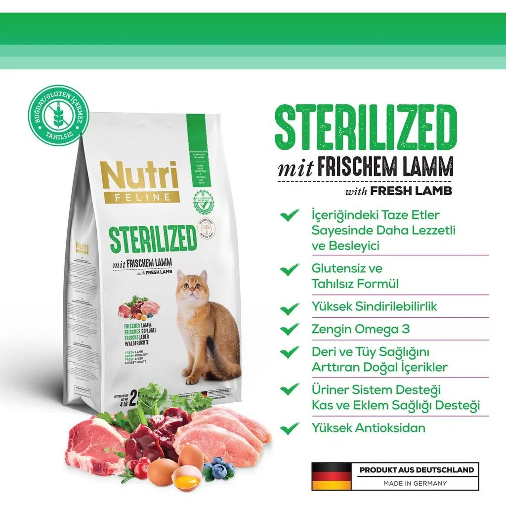 Nutri Feline 10 kg Sterilised Kuzu Etli Kuru Kedi Maması