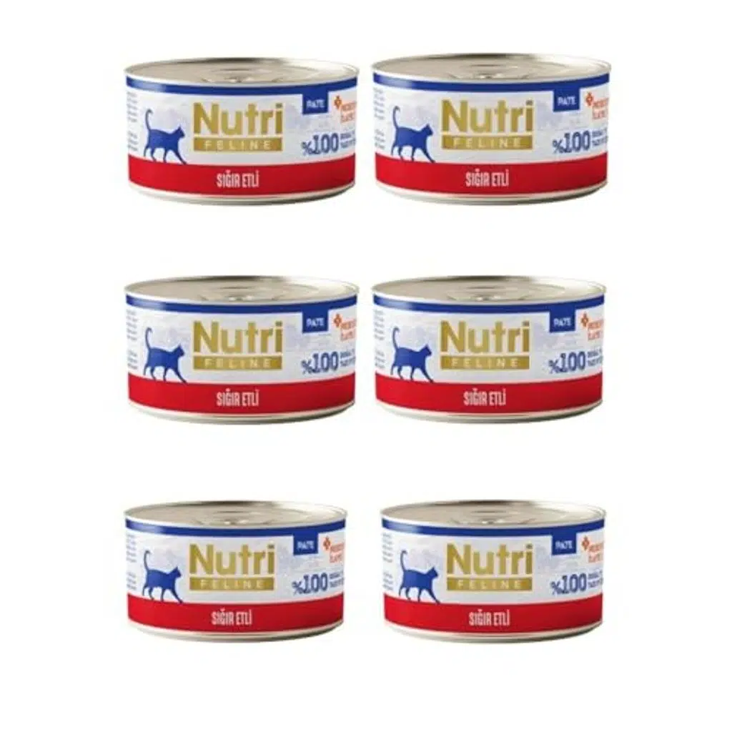 %100 Tahılsız Sığır Eti Ezmesi: Nutri Feline Doğal Pate Yaş Mama 70 Gr 6'lı Paket