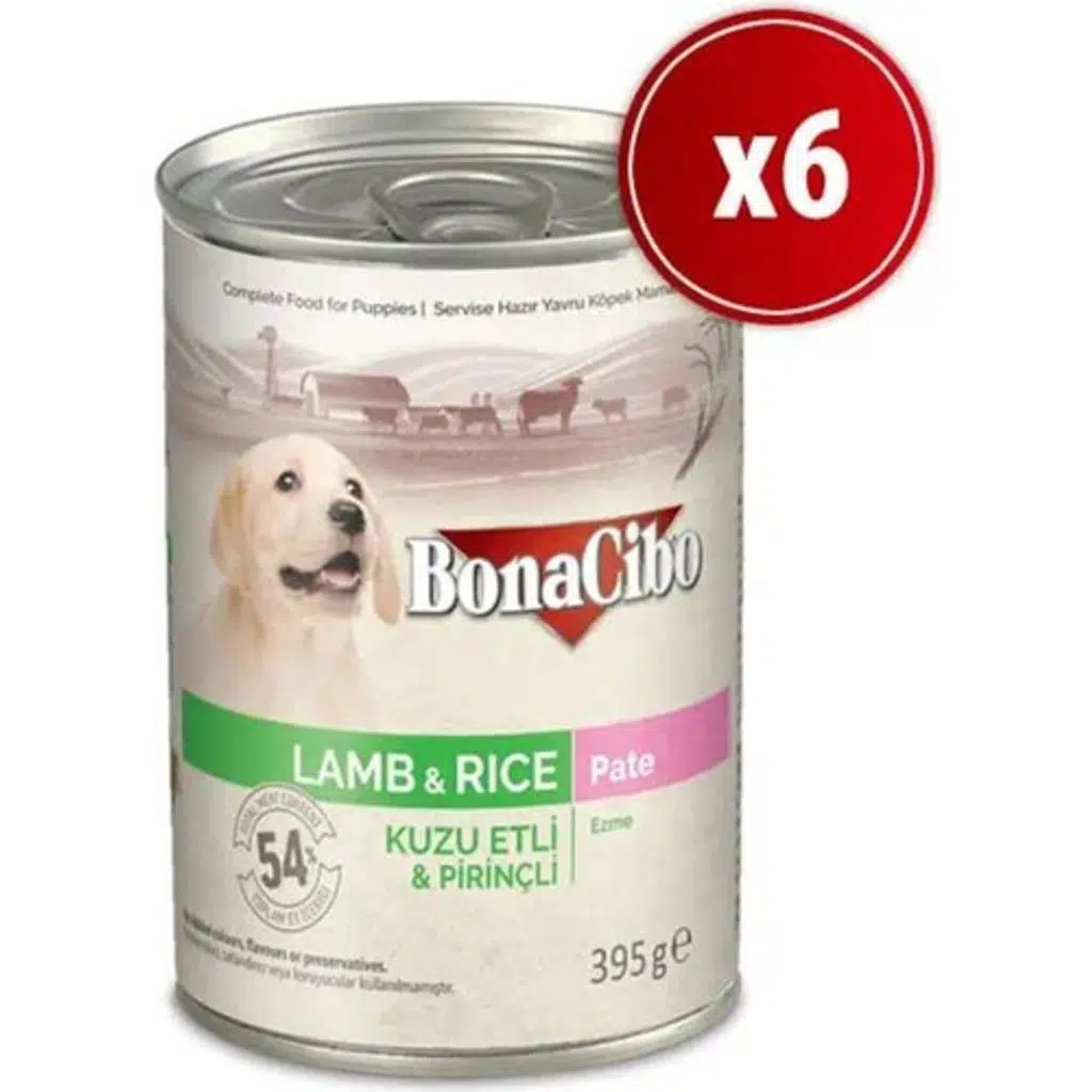 BonaCibo Ezme Kuzu Etli Pirinçli Yaş Yavru Köpek Maması 400 gr x 6 Adet
