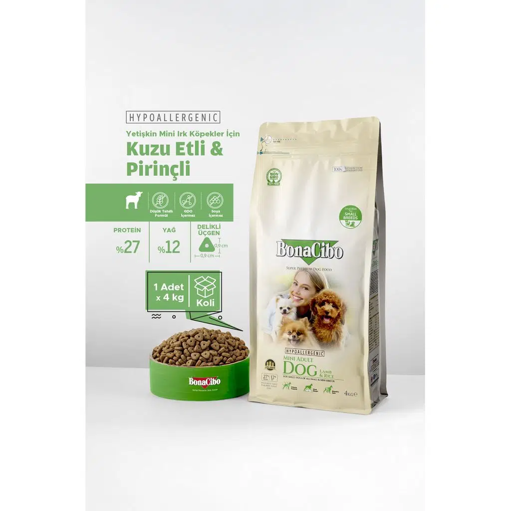 Bonacibo Mini Irk Yetişkin Kuzu Etli ve Pirinçli Köpek Kuru Maması 4 Kg