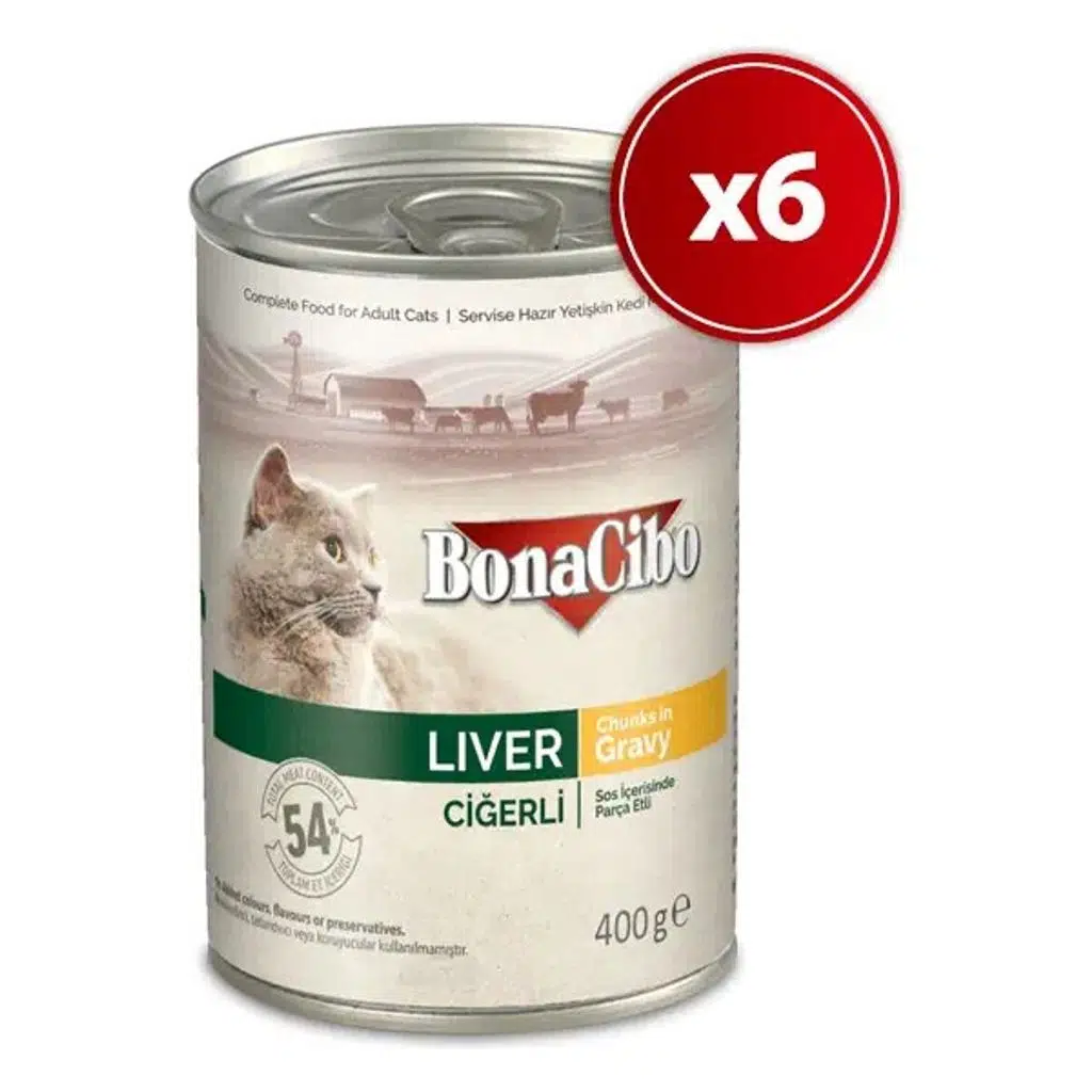 Bonacibo Soslu Ciğerli Yaş Kedi Maması 6 Adet * 400 gr