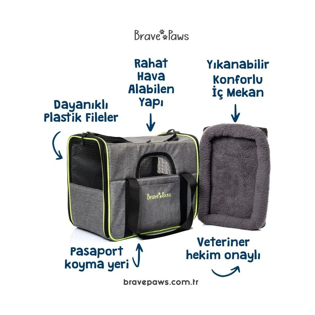 Brave Paws Kedi Köpek Taşıma Çantası Kare Model Yırtılmaz Plastik Fileli Gri