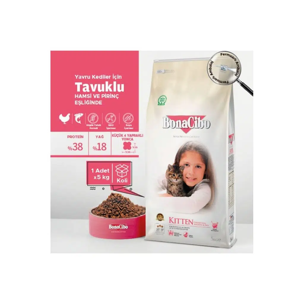Bonacibo Kitten 5 Kg - Yavru, Hamile ve Emziren Kediler İçin Tavuklu Mama