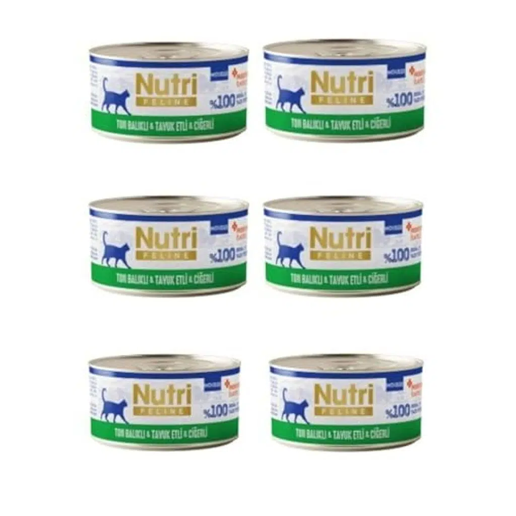 Nutri Feline Tahılsız Ton Balıklı, Tavuklu ve Ciğerli Mousse Kedi Konservesi 70 Gr x 6 Adet - İpeksi Köpük Mama