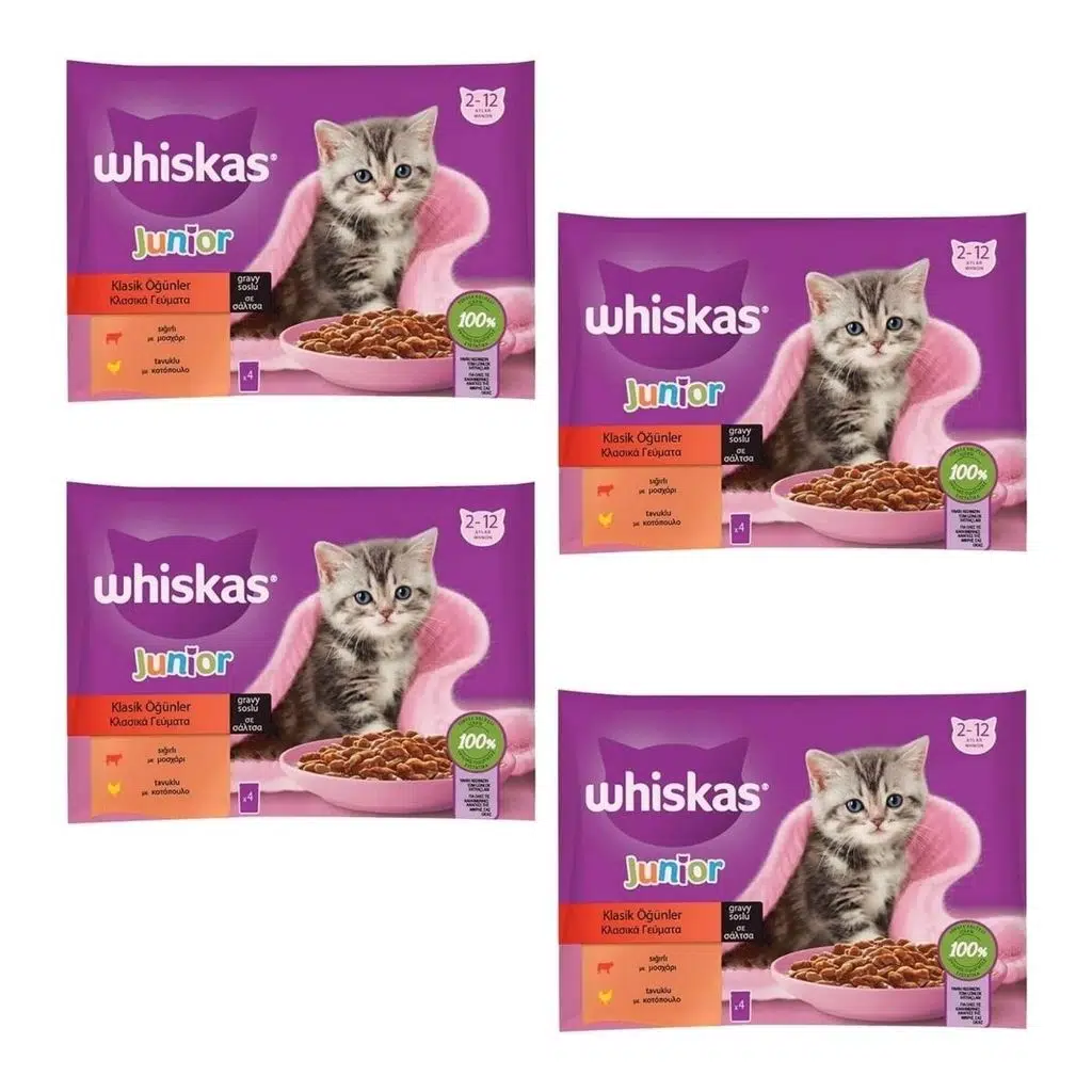 Whiskas Pouch Sos Içinde Sığırlı ve Tavuklu Yavru Kedi Konservesi 85 gr 4'lü x 4 Adet
