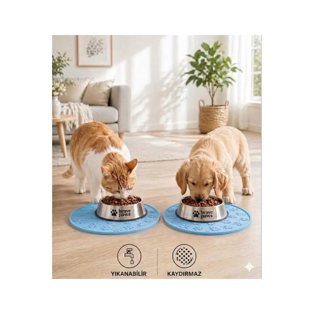 Silikon Mama Matı Kedi & Köpek İçin | Kaymaz, Yıkanabilir, Havuzlu Mama Altlığı