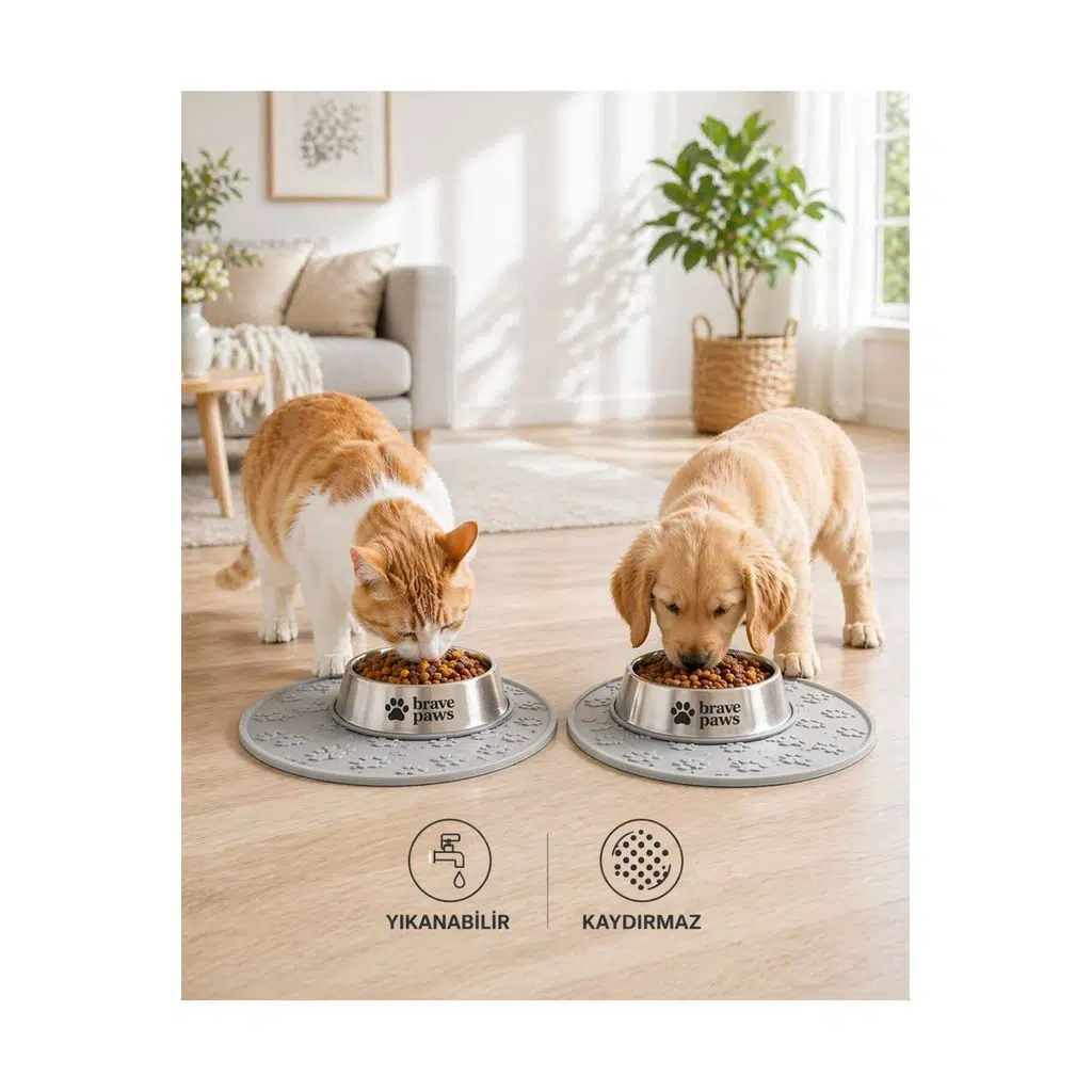 Silikon Mama Matı Kedi & Köpek İçin | Kaymaz, Yıkanabilir, Havuzlu Mama Altlığı