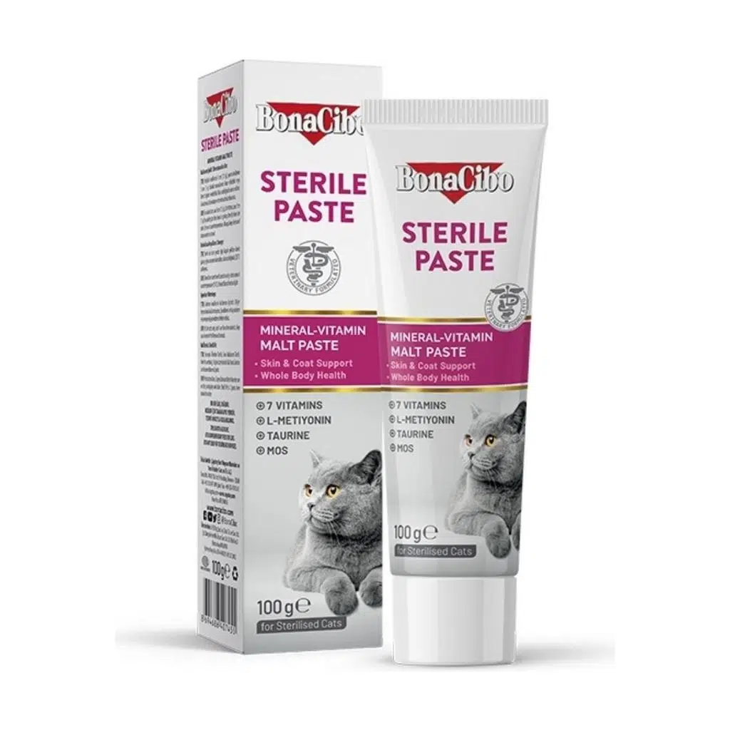 BonaCibo Sterile Paste Kısırlaştırılmış Kediler Için Mineral-Vitamin Destekli Malt Macun 100 ml