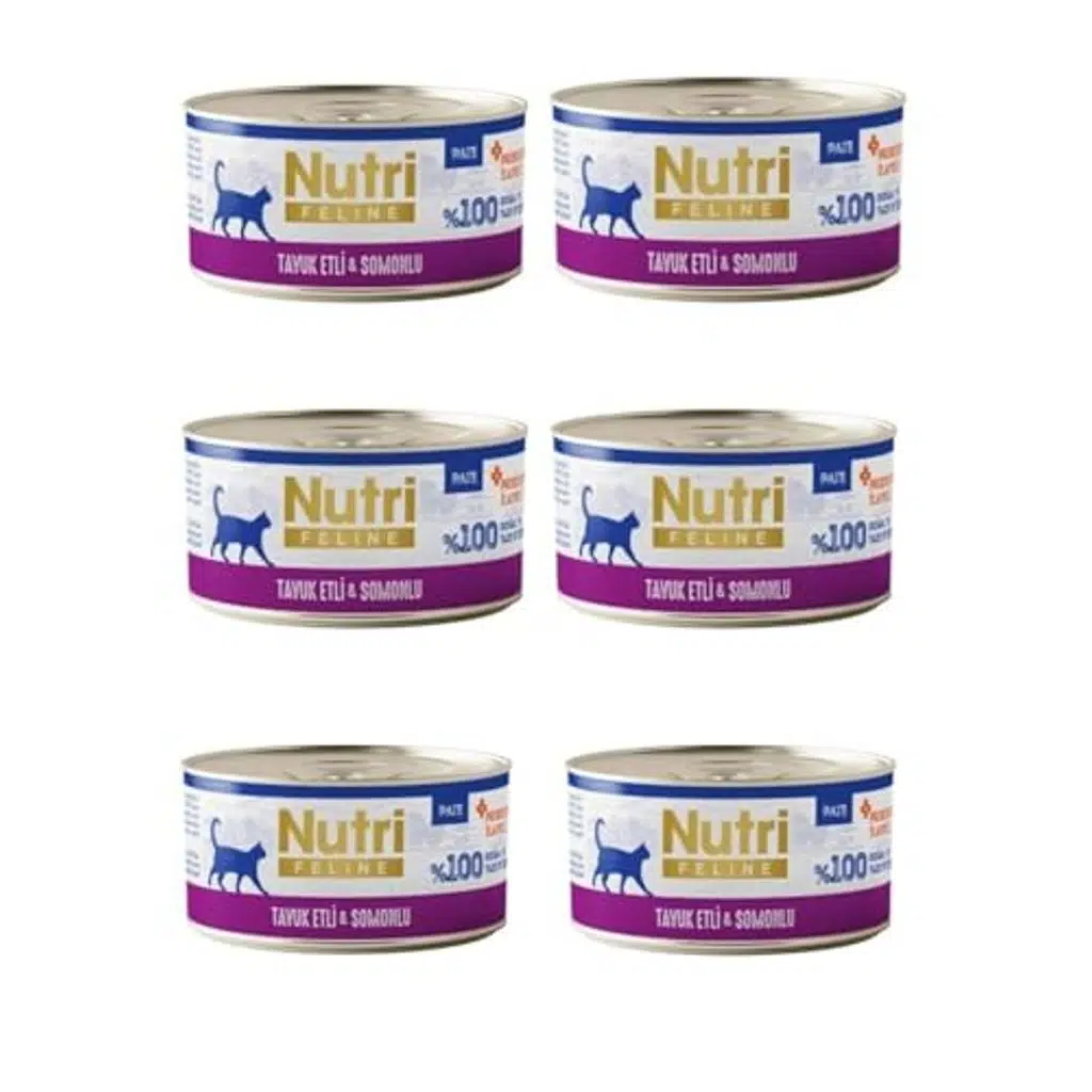 Tavuk ve Somon Lezzeti: Nutri Feline Tahılsız Pate (6x70g) - Omega-3 Kaynaklı Ezme